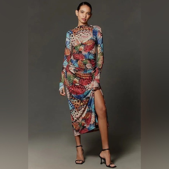 FARM Rio Dresses & Skirts - NWT Farm Rio Long-Sleeve Mesh Slim Midi Dress Size M